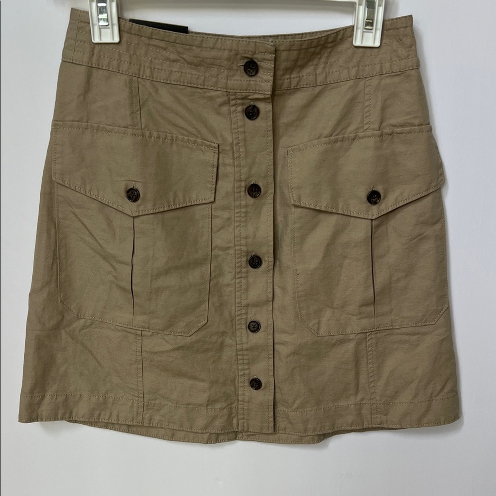 Banana Republic Linen Blend Y2K Cargo Mini Skirt Khaki Tan Buttons Pockets 4 NEW